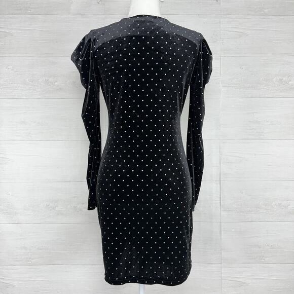 Betsey Johnson Black Velvet Dress M Power Sleeve Metallic Silver Dot Whimsigoth - Picture 5 of 16